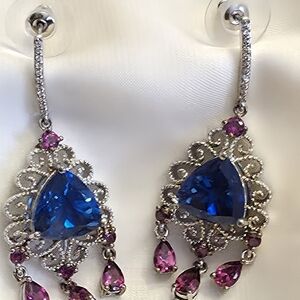 Ceylon Quartz, Orissa Rhodolite Garnet,Cambodian Zircon Sterling Silver Earrings